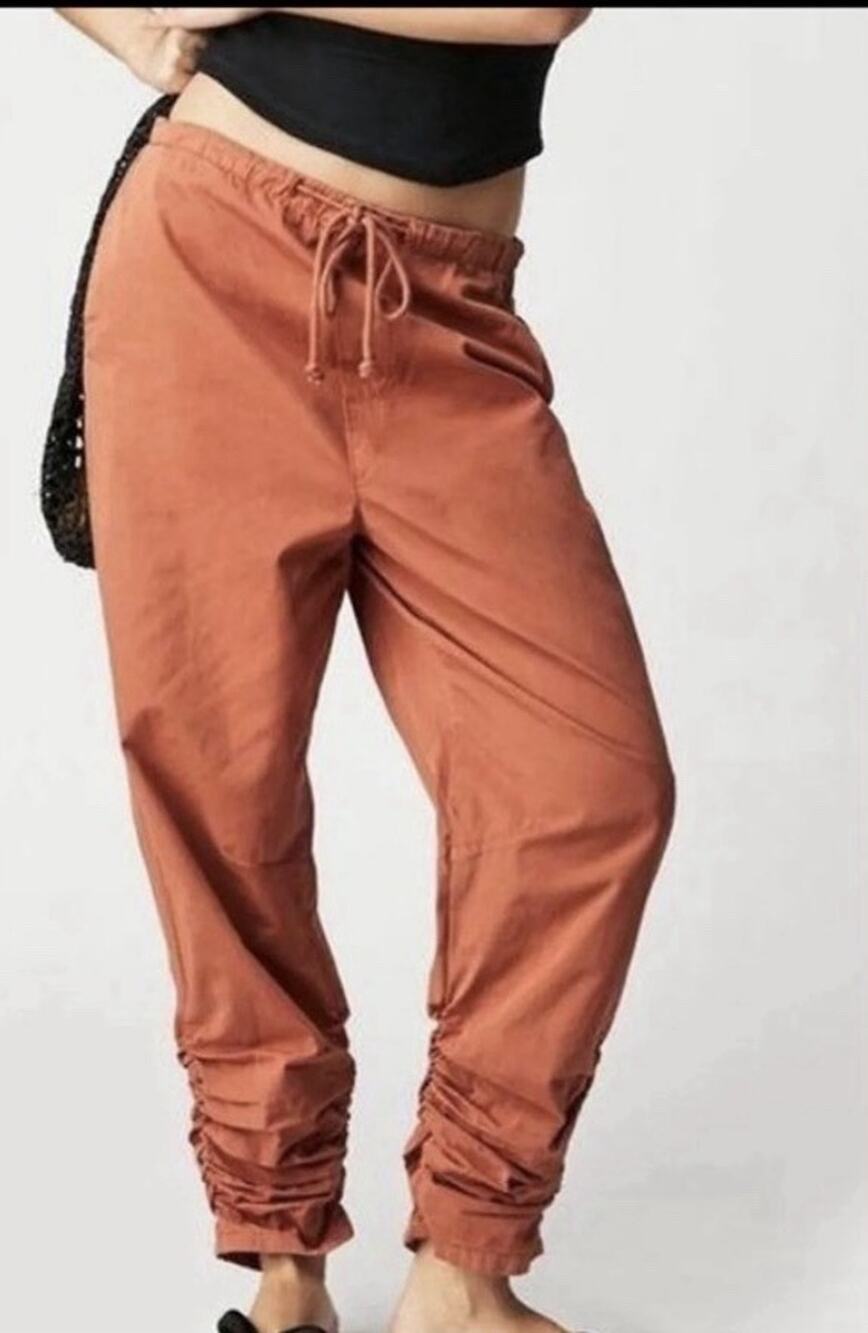 Free People New Light Parachute Pants Drawstring Waist Burnt Orange Small